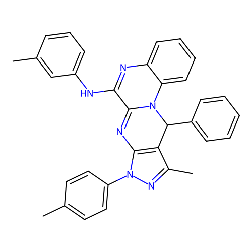 10-methyl-11-phenyl-N-(m-tolyl)-8-(p-tolyl)-8,11-dihydropyrazolo[3',4':4,5]pyrimido[1,2-a]quinoxalin-6-amine structure
