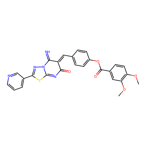 (Z)-4-((5-imino-7-oxo-2-(pyridin-3-yl)-5H-[1,3,4]thiadiazolo[3,2-a]pyrimidin-6(7H)-ylidene)methyl)phenyl 3,4-dimethoxybenzoate structure