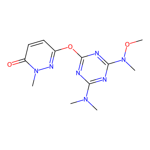 6-((4-(dimethylamino)-6-(methoxy(methyl)amino)-1,3,5-triazin-2-yl)oxy)-2-methylpyridazin-3(2H)-one structure