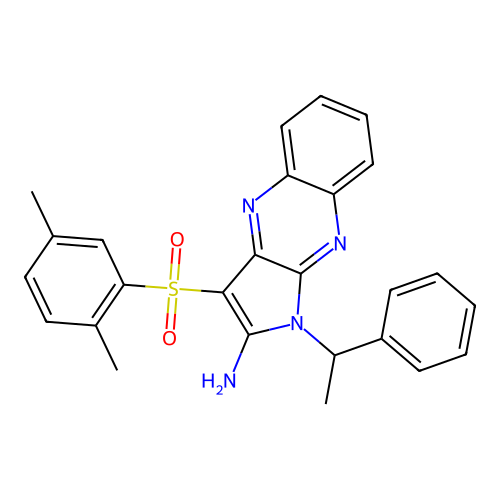 3-((2,5-dimethylphenyl)sulfonyl)-1-(1-phenylethyl)-1H-pyrrolo[2,3-b]quinoxalin-2-amine structure