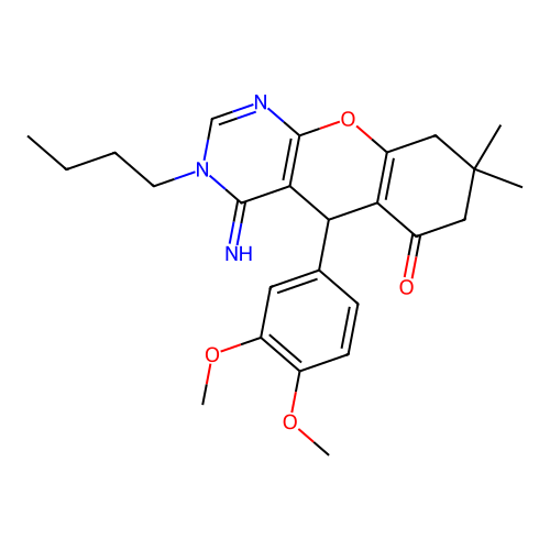 3-butyl-5-(3,4-dimethoxyphenyl)-4-imino-8,8-dimethyl-3,4,5,7,8,9-hexahydro-6H-chromeno[2,3-d]pyrimidin-6-one structure