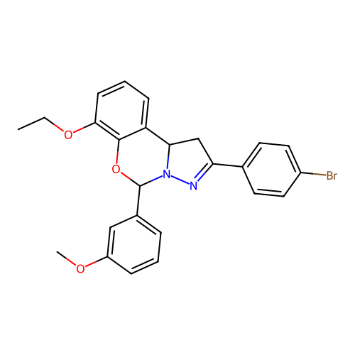 2-(4-bromophenyl)-7-ethoxy-5-(3-methoxyphenyl)-1,10b-dihydropyrazolo[1,5-c][1,3]benzoxazine structure