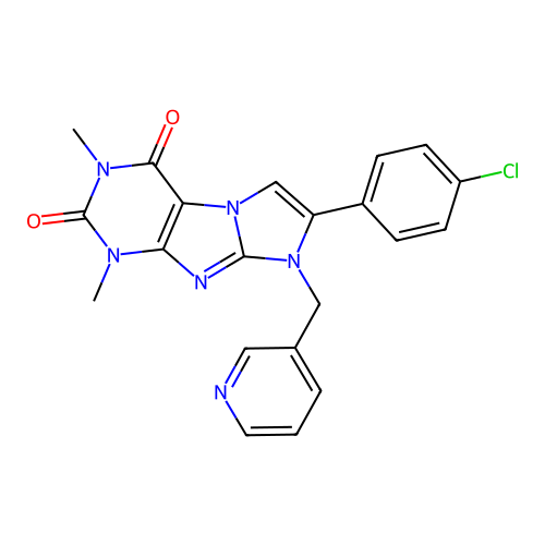 7-(4-chlorophenyl)-1,3-dimethyl-8-(pyridin-3-ylmethyl)-1H-imidazo[2,1-f]purine-2,4(3H,8H)-dione structure