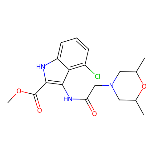 Methyl 4-chloro-3-[[2-(2,6-dimethylmorpholin-4-yl)acetyl]amino]-1H-indole-2-carboxylate structure