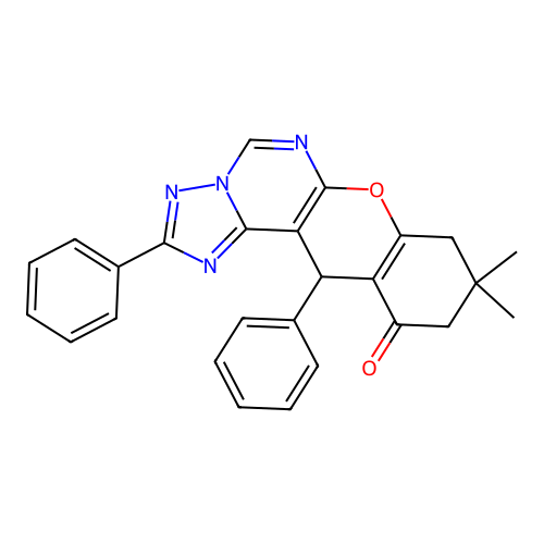 9,9-dimethyl-2,12-diphenyl-8,9,10,12-tetrahydro-11H-chromeno[3,2-e][1,2,4]triazolo[1,5-c]pyrimidin-11-one structure