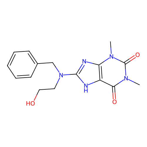 8-[benzyl(2-hydroxyethyl)amino]-1,3-dimethyl-3,7-dihydro-1H-purine-2,6-dione structure