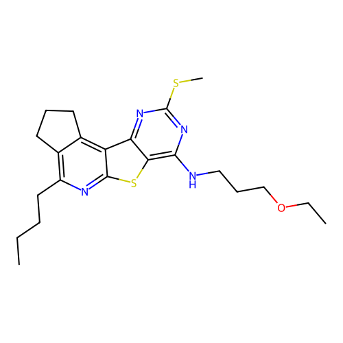 4-butyl-N-(3-ethoxypropyl)-9-(methylsulfanyl)-2,3-dihydro-1H-cyclopenta[4',5']pyrido[3',2':4,5]thieno[3,2-d]pyrimidin-7-amine structure