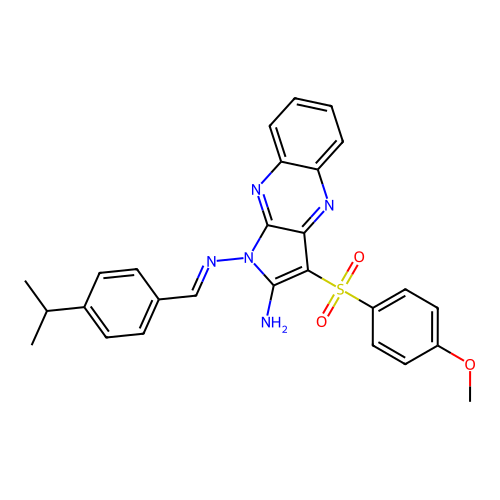 (E)-N1-(4-isopropylbenzylidene)-3-((4-methoxyphenyl)sulfonyl)-1H-pyrrolo[2,3-b]quinoxaline-1,2-diamine structure