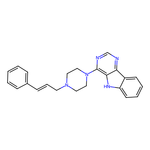 4-{4-[(2E)-3-phenylprop-2-en-1-yl]piperazin-1-yl}-5H-pyrimido[5,4-b]indole structure