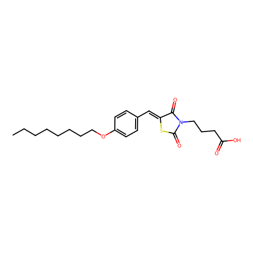 4-{(5Z)-5-[4-(octyloxy)benzylidene]-2,4-dioxo-1,3-thiazolidin-3-yl}butanoic acid structure