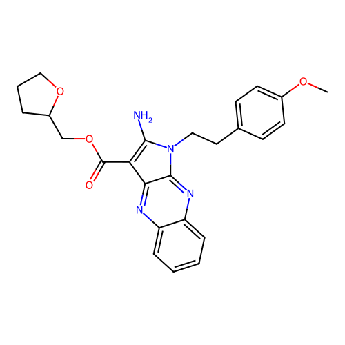 (tetrahydrofuran-2-yl)methyl 2-amino-1-(4-methoxyphenethyl)-1H-pyrrolo[2,3-b]quinoxaline-3-carboxylate structure