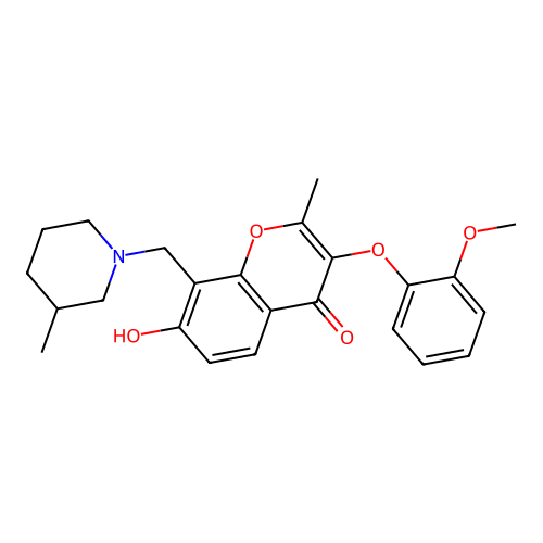 7-hydroxy-3-(2-methoxyphenoxy)-2-methyl-8-((3-methylpiperidin-1-yl)methyl)-4H-chromen-4-one structure