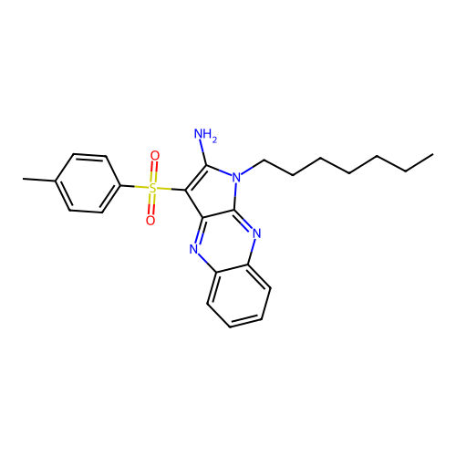 1-heptyl-3-[(4-methylphenyl)sulfonyl]-1H-pyrrolo[2,3-b]quinoxalin-2-amine structure