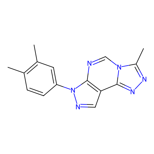 3-(3,4-dimethylphenyl)-7-methyl-6-hydropyrazolo[5,4-d]1,2,4-triazolo[4,3-e]pyr imidine structure