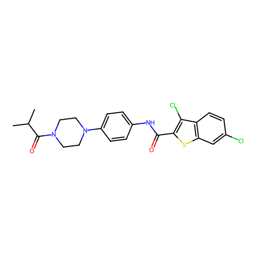 3,6-dichloro-N-{4-[4-(2-methylpropanoyl)piperazin-1-yl]phenyl}-1-benzothiophene-2-carboxamide structure