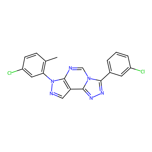 7-(5-chloro-2-methylphenyl)-3-(3-chlorophenyl)-7H-pyrazolo[4,3-e][1,2,4]triazolo[4,3-c]pyrimidine structure