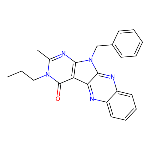 11-benzyl-2-methyl-3-propyl-3H-pyrimido[5',4':4,5]pyrrolo[2,3-b]quinoxalin-4(11H)-one structure