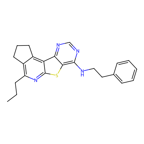 N-(2-phenylethyl)-4-propyl-2,3-dihydro-1H-cyclopenta[4',5']pyrido[3',2':4,5]thieno[3,2-d]pyrimidin-7-amine structure