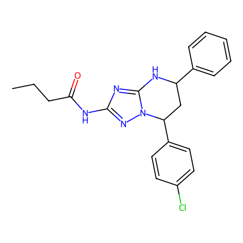 N-(7-(4-chlorophenyl)-5-phenyl-4,5,6,7-tetrahydro-[1,2,4]triazolo[1,5-a]pyrimidin-2-yl)butyramide structure
