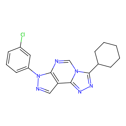 7-(3-chlorophenyl)-3-cyclohexyl-7H-pyrazolo[4,3-e][1,2,4]triazolo[4,3-c]pyrimidine structure
