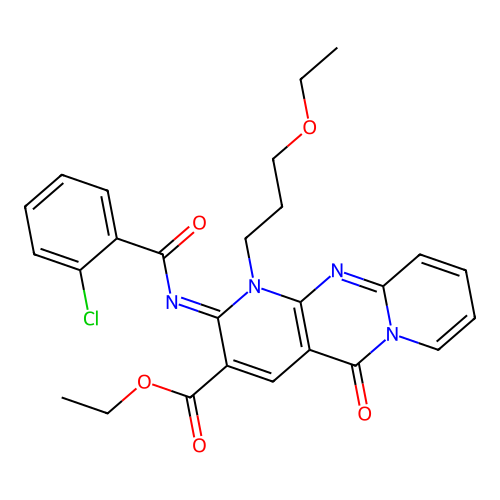 (Z)-ethyl 2-((2-chlorobenzoyl)imino)-1-(3-ethoxypropyl)-5-oxo-2,5-dihydro-1H-dipyrido[1,2-a:2',3'-d]pyrimidine-3-carboxylate structure