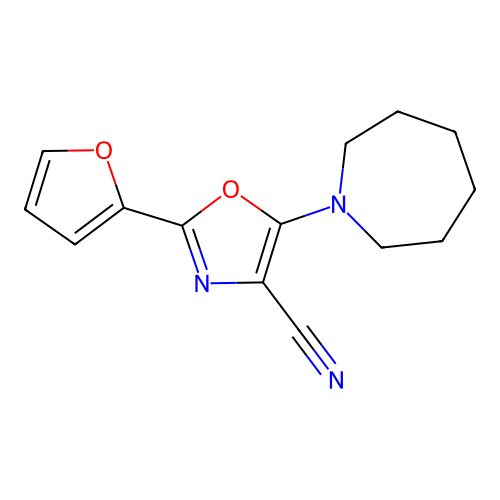 5-(Azepan-1-yl)-2-(furan-2-yl)-1,3-oxazole-4-carbonitrile structure