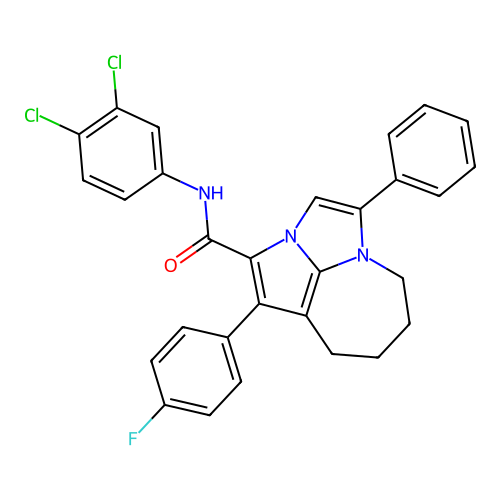 N-(3,4-dichlorophenyl)-1-(4-fluorophenyl)-4-phenyl-5,6,7,8-tetrahydro-2a,4a-diazacyclopenta[cd]azulene-2-carboxamide structure