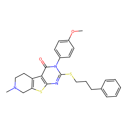 3-(4-methoxyphenyl)-7-methyl-2-((3-phenylpropyl)thio)-5,6,7,8-tetrahydropyrido[4',3':4,5]thieno[2,3-d]pyrimidin-4(3H)-one structure