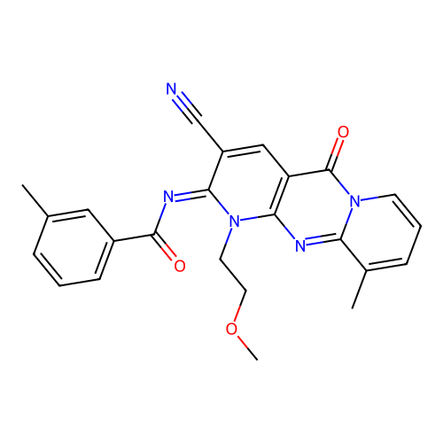 (Z)-N-(3-cyano-1-(2-methoxyethyl)-10-methyl-5-oxo-1H-dipyrido[1,2-a:2',3'-d]pyrimidin-2(5H)-ylidene)-3-methylbenzamide structure