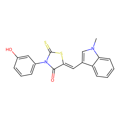 (Z)-3-(3-hydroxyphenyl)-5-((1-methyl-1H-indol-3-yl)methylene)-2-thioxothiazolidin-4-one structure