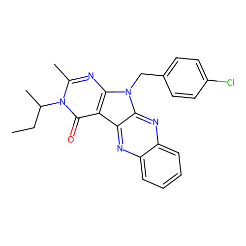 3-(butan-2-yl)-11-(4-chlorobenzyl)-2-methyl-3,11-dihydro-4H-pyrimido[5',4':4,5]pyrrolo[2,3-b]quinoxalin-4-one structure