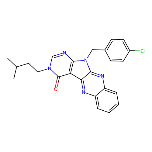 11-(4-chlorobenzyl)-3-(3-methylbutyl)-3,11-dihydro-4H-pyrimido[5',4':4,5]pyrrolo[2,3-b]quinoxalin-4-one structure