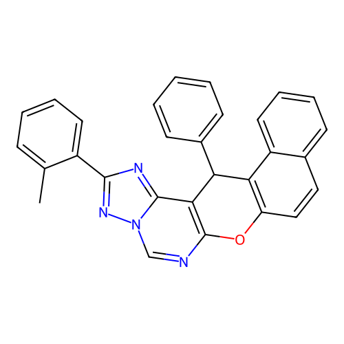 2-(2-methylphenyl)-14-phenyl-14H-benzo[5,6]chromeno[3,2-e][1,2,4]triazolo[1,5-c]pyrimidine structure