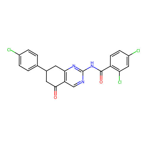 2,4-dichloro-N-[7-(4-chlorophenyl)-5-oxo-5,6,7,8-tetrahydroquinazolin-2-yl]benzamide structure