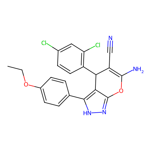 6-amino-4-(2,4-dichlorophenyl)-3-(4-ethoxyphenyl)-1,4-dihydropyrano[2,3-c]pyrazole-5-carbonitrile structure