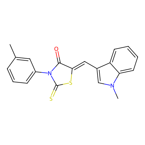 (Z)-5-((1-methyl-1H-indol-3-yl)methylene)-2-thioxo-3-(m-tolyl)thiazolidin-4-one structure