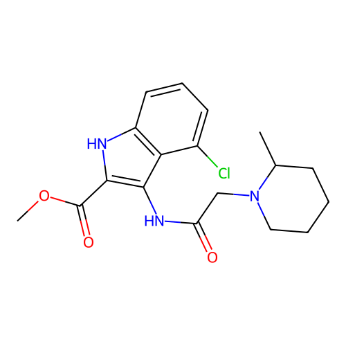 methyl 4-chloro-3-(2-(2-methylpiperidin-1-yl)acetamido)-1H-indole-2-carboxylate structure