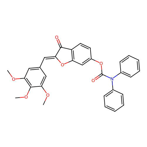 (Z)-3-oxo-2-(3,4,5-trimethoxybenzylidene)-2,3-dihydrobenzofuran-6-yl diphenylcarbamate structure