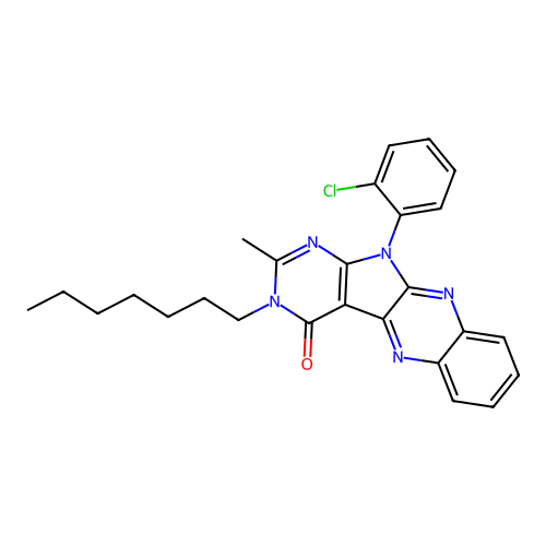 11-(2-chlorophenyl)-3-heptyl-2-methyl-3,11-dihydro-4H-pyrimido[5',4':4,5]pyrrolo[2,3-b]quinoxalin-4-one structure