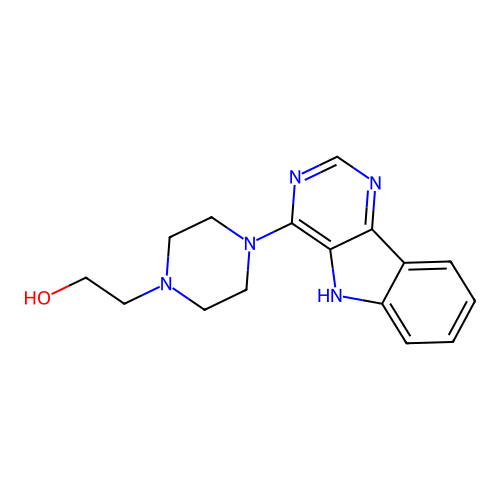 2-[4-(5H-pyrimido[5,4-b]indol-4-yl)piperazin-1-yl]ethanol structure