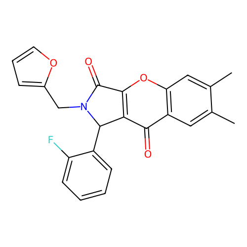 1-(2-fluorophenyl)-2-(furan-2-ylmethyl)-6,7-dimethyl-1,2-dihydrochromeno[2,3-c]pyrrole-3,9-dione structure
