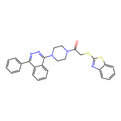 2-(1,3-benzothiazol-2-ylsulfanyl)-1-[4-(4-phenylphthalazin-1-yl)piperazin-1-yl]ethanone structure