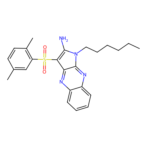 3-((2,5-dimethylphenyl)sulfonyl)-1-hexyl-1H-pyrrolo[2,3-b]quinoxalin-2-amine structure