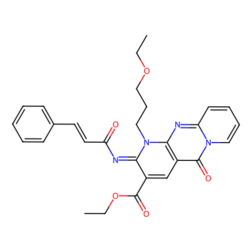 (Z)-ethyl 2-(cinnamoylimino)-1-(3-ethoxypropyl)-5-oxo-2,5-dihydro-1H-dipyrido[1,2-a:2',3'-d]pyrimidine-3-carboxylate structure