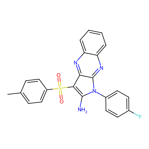 1-(4-fluorophenyl)-3-tosyl-1H-pyrrolo[2,3-b]quinoxalin-2-amine structure