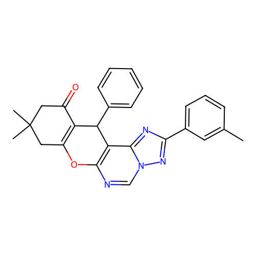 9,9-dimethyl-12-phenyl-2-(m-tolyl)-9,10-dihydro-8H-chromeno[3,2-e][1,2,4]triazolo[1,5-c]pyrimidin-11(12H)-one structure