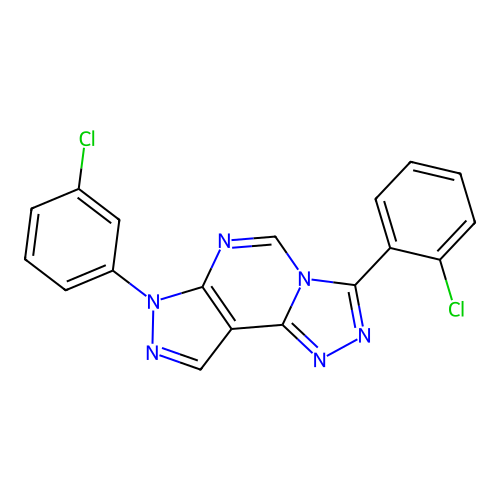 3-(2-chlorophenyl)-7-(3-chlorophenyl)-7H-pyrazolo[4,3-e][1,2,4]triazolo[4,3-c]pyrimidine structure