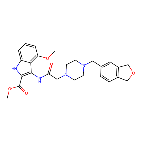 methyl 3-({[4-(1,3-dihydro-2-benzofuran-5-ylmethyl)piperazin-1-yl]acetyl}amino)-4-methoxy-1H-indole-2-carboxylate structure