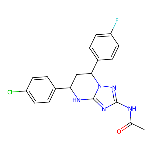 N-(5-(4-chlorophenyl)-7-(4-fluorophenyl)-4,5,6,7-tetrahydro-[1,2,4]triazolo[1,5-a]pyrimidin-2-yl)acetamide structure