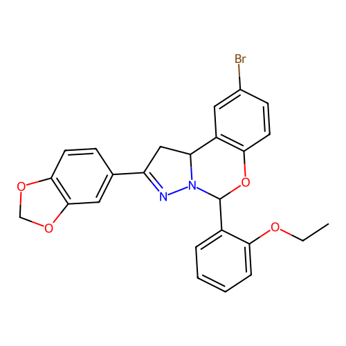 2-(1,3-benzodioxol-5-yl)-9-bromo-5-(2-ethoxyphenyl)-1,10b-dihydropyrazolo[1,5-c][1,3]benzoxazine structure